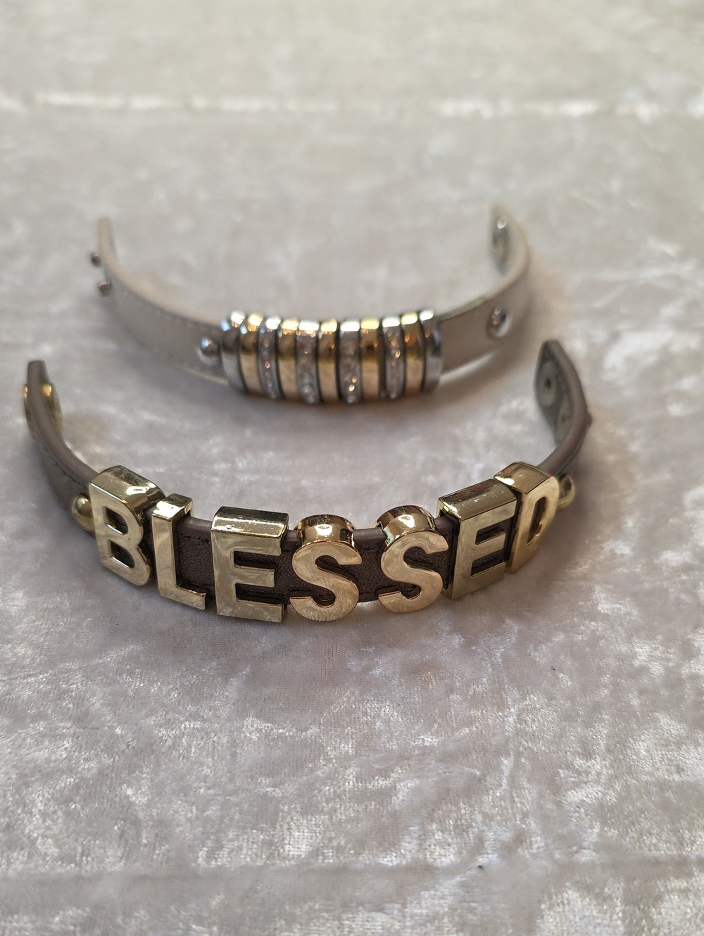 Blessed Gold Tone Letter & Two Tone Faux Leather Bracelets